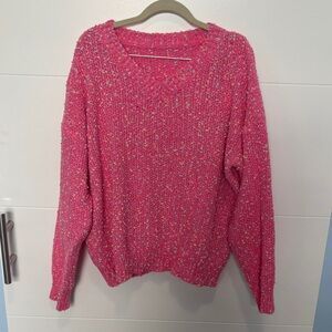 Cozy Confetti Pink V-Neck Sweater